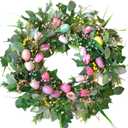 Bibelot 24 Inch Easter Wreath for Front Door, Tulip Easter Egg Wreath with Colorful Berries, Spring Floral Wreaths for Home Wall Window Farmhouse Decor