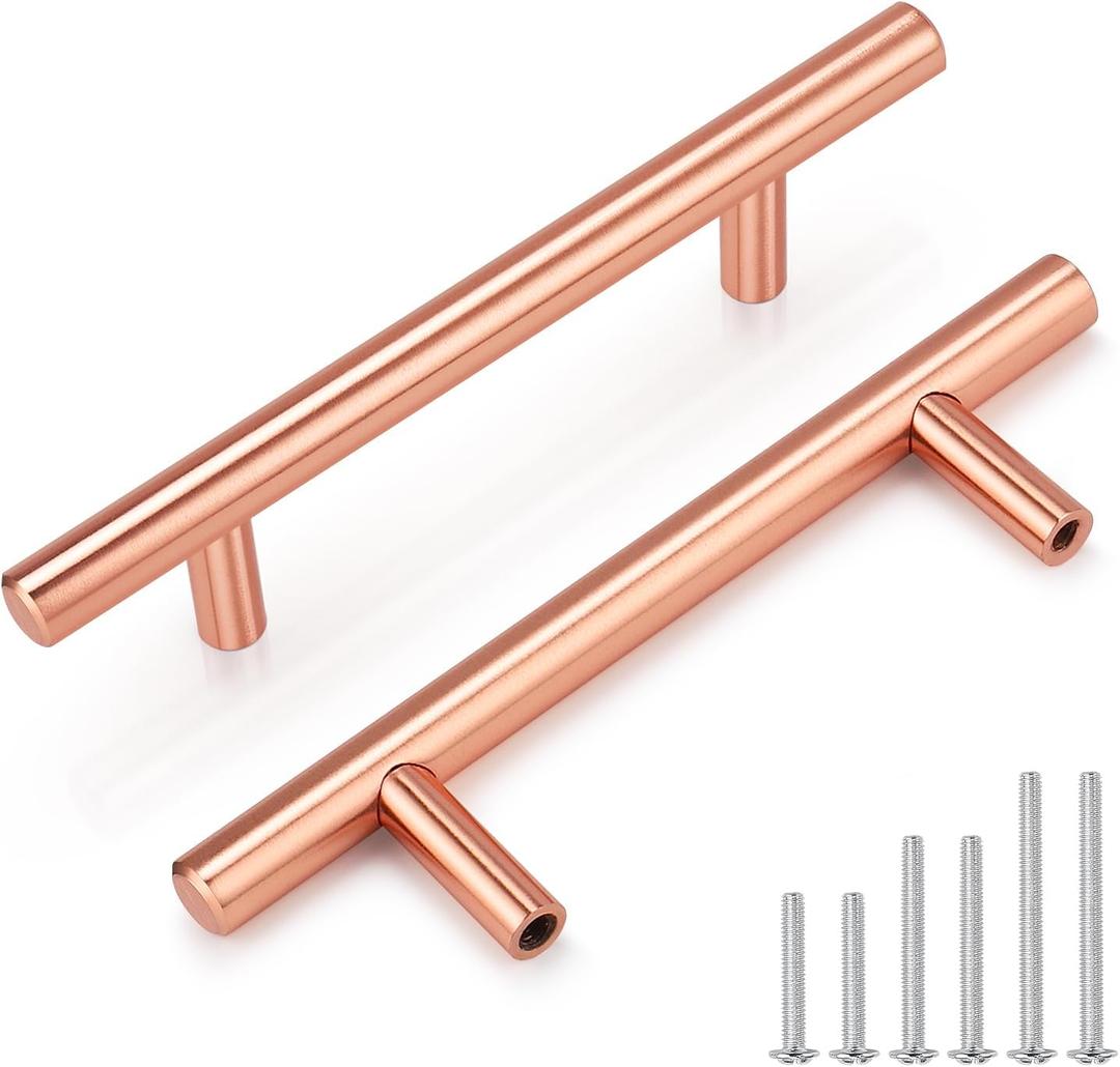 10 Pack Rose Gold Cabinet Handles and Knobs - 3 Inch (76mm) Hole Centers Solid Stainless Steel Kitchen Cabinet Hardware Pulls for Drawers, Dressers & Cabinets - Modern Cabinet Handles