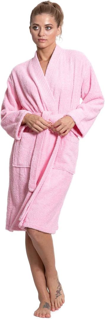Turkuoise Soft & Absorbent Towel Robe, 100% Cotton Turkish Terry Cloth Kimono Bathrobes for Women (Small, Pink)