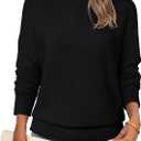 MEROKEETY Women's Turtleneck Long Sleeve Sweater 2025 Fall Cozy Knit Loose Casual Trendy Pullover Tops Winter Clothes (Black, S)