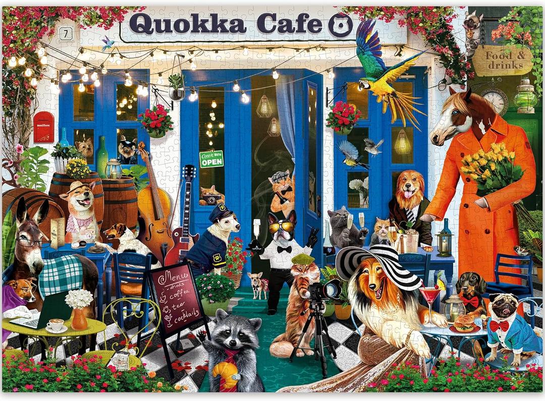 2 x QUOKKA 1000 Piece Puzzles for Adults and Up - Jigsaw Puzzles for Men and Women - Funny Animals in Cafe for Kids Ages 8-12 and Up - Colourful Game Toy for Family