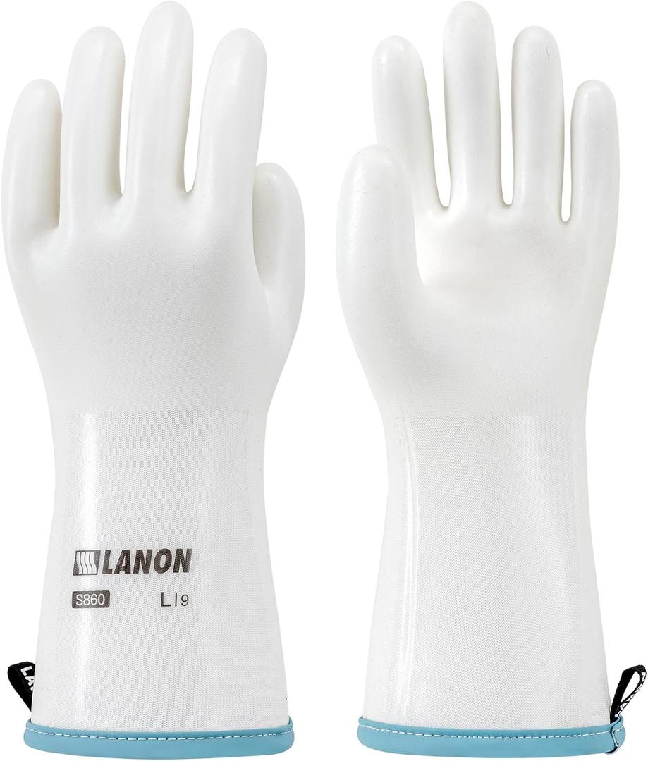 LANON Liquid Silicone Baking Gloves, Heat Resistant Oven Gloves with Fingers, BBQ Gloves Food Grade, Grill Gloves, Oven Mitt, Anti-Slip Grip, White, Large