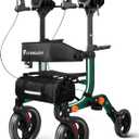 Lightweight Upright Rollator Walker All-Terrain Foldable with seat and Adjustable Height backrest, 300 lbs Capacity, 10" Front & 8" Rear Wheels for Seniors, Adults, bariatric, Includes Cane Holders