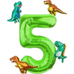 Dinosaur Number 5 Ballloon, 40 Inch Green Number 5 Balloon, Mini Dino Foil Balloons Baby Dinosaur Balloons for Kid Dino Theme Jungle 5th Birthday Baby Shower Party Decorations