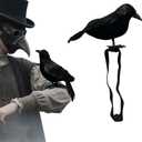JLJIUBBKX Halloween Shoulder Strap Crow Realistic Black Feather Crow Statue, Halloween Party Decoration, Outdoor Bird Props for Holiday Attire, Shoulder Strap Style