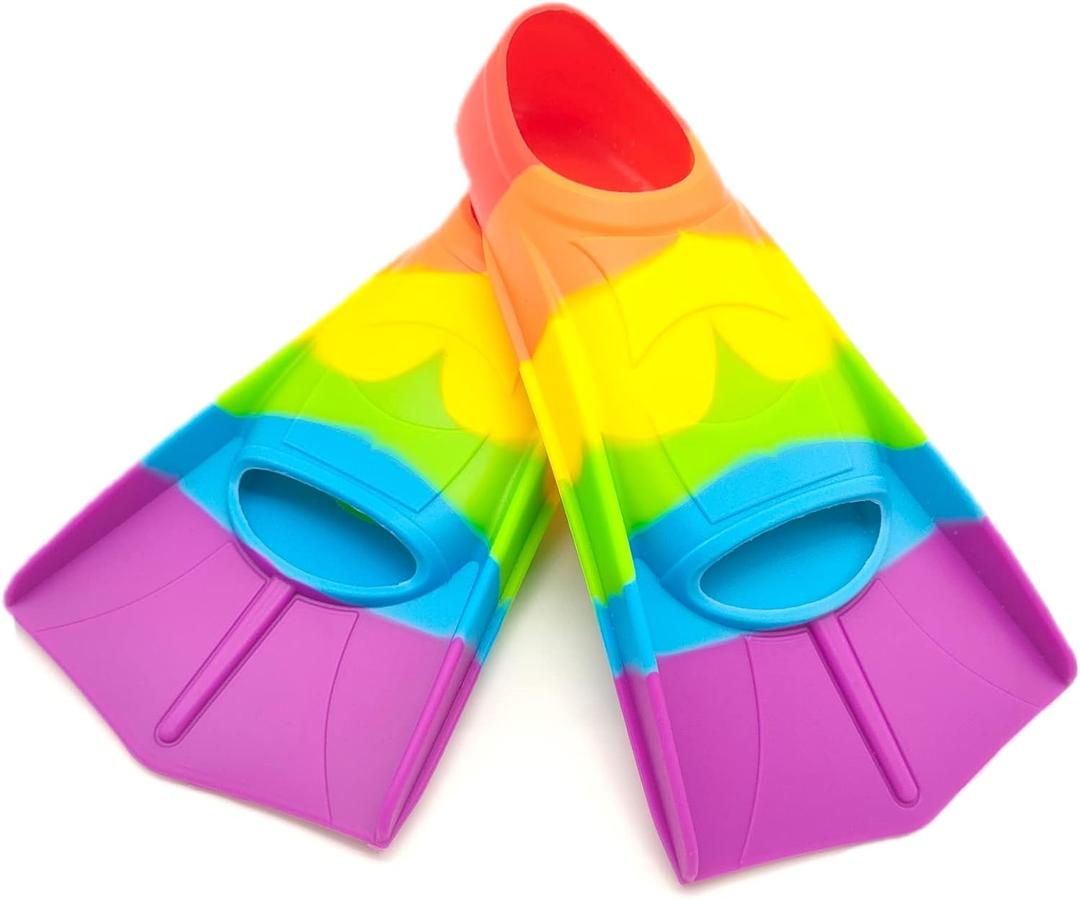Swimming Training Fins,Kids Swim Fins,Comfortable Swimming Flippers Suitable for Children,Beginners,Girls,Boys,Adults (S ( US Kids 1.5-3 ), BF-Colorful Rainbow)
