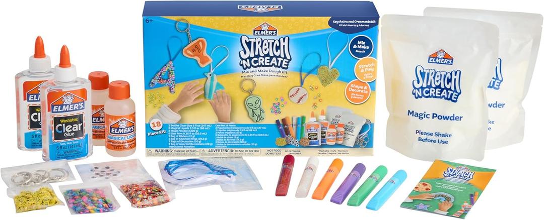 Elmers Stretch 'N Create Dough Kit, 3 Ways to Play, Keychains and Ornaments Kit, 18 Count - Perfect for Birthday Party Gift, School Classroom Activity, Kids Arts & Crafts Fun