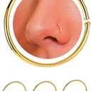 14K Gold Nose Ring Hoop for Women, Thin Nose Piercing jewelry (Gold, 3pcs- 8mm 22 gauge)