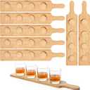 LemonRoad 6 Pcs Flight Board Tasting Set 4 Slots Bamboo Shot Board Serving Tray 2.17 Inch Base Beer Flight Serving Paddle for Whiskey Cocktails Wine Home Bar Party Supplies, 18.0" L x 3.9" W