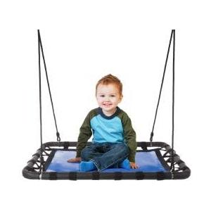 Platform Tree Swing for Kids - Swing Set, Tree Branch, or Playground - 40x30in Rectangular Platform for Kids with Adjustable Rope - Outdoor Activities by Hey Play (Blue/Black)
