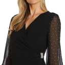 Elegant Mini Cocktail Dress W/Sheer Rhinestone Balloon Sleeves (Black, 16W)