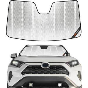 Windshield Sun Shade for Toyota RAV4 2019-2025; RAV4 Prime 2021-2024. Reflective Aluminum Film Front Window Sunshade - BLAZBLOCK