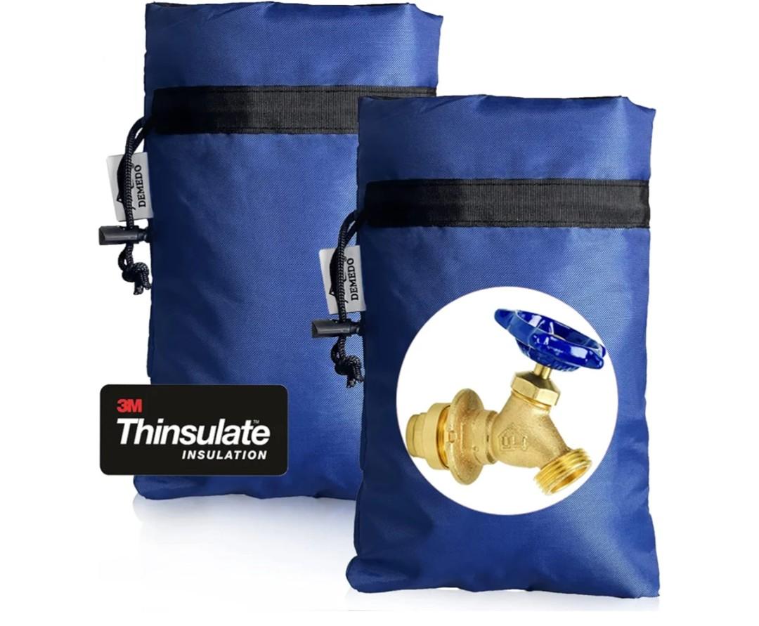 Enlarge Outdoor Faucet Cover for Winter Freeze Protection, 3M Thinsulate, 10”H x 6.3”W Hose Bib Covers for Wall Taps Outside, Waterproof & Frost Free Insulated Spigot Cover, 2 Pcs Faucet Socks - Blue