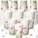 Tioncy 50 Pcs Spring Floral Butterfly 12 oz Disposable Paper Coffee Cups Flower Drinking Cup for Coffee, Water, Juice, Espresso, Hot and Cold Drinks Cocoa Cold Beverages Tea Party Supplies Decoration