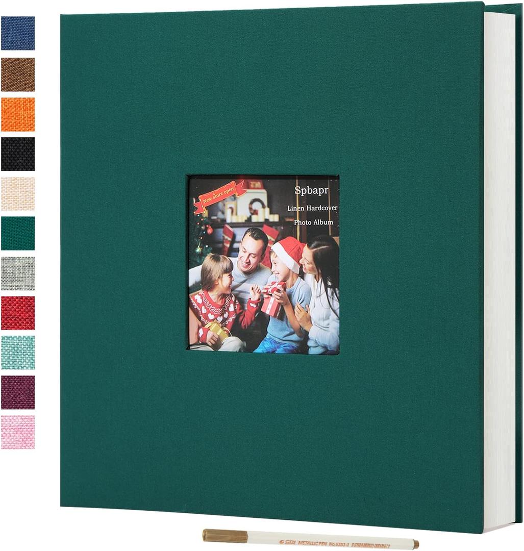 Spbapr Large Photo Album Self Adhesive 4x6 5x7 8x10 10x12 Pictures Magnetic Scrapbook Linen Cover DIY Album with A Metal Pen 13.2"x12.8"40pages