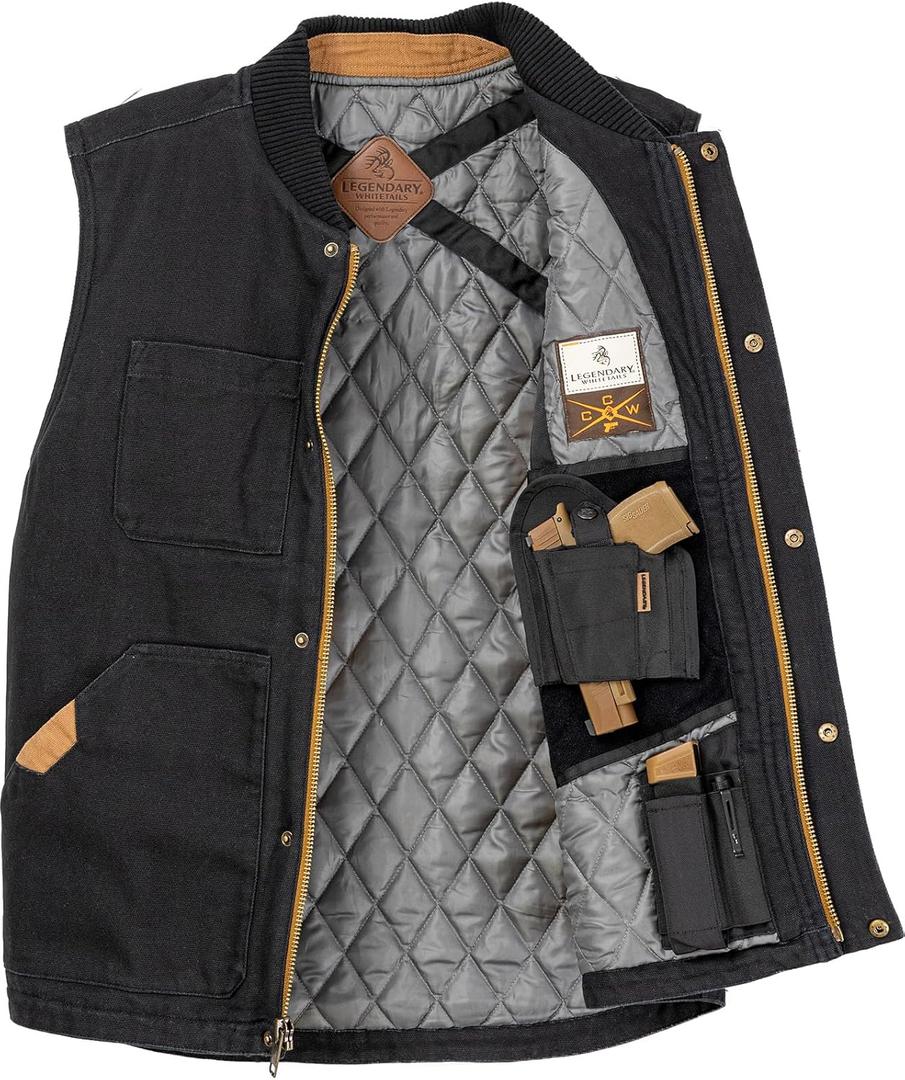 Legendary Whitetails Men's Concealed Carry CCW Vest with Two Holsters Water-Repellent Canvas Insulated (XX-Large, Onyx)