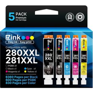 E-Z Ink Compatible Tr8620a Ink Cartridge Replacement for Canon PGI-280XXL CLI-281XXL 280 XXL 281 XXL Compatible with TR8520 TR8620a TR8620 TS702a TS9520 TS9521C TR8520 TS6220 TS6320 TS8220 (5 Pack)