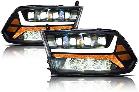 Alpha Owls 7180093 Quad-Pro Series Full LED Projector Headlights With White LED Light Bar & Sequential Signal - Black Amber Fits 2009-2018 Dodge Ram 1500 2500 3500/2019-2023 Classic Halogen Models