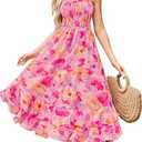 GRACE KARIN Women's 2026 Summer Floral Boho Dress Square Neck Strapped Swing A Line Sundress Beach Long Maxi Outfits Large