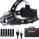 Sinvimes 99000 High Lux LED Rechargeable Headlamp, 95H Long Battery Life Head Lamp with 5 Modes & IPX7 Waterproof & Zoomable, 125 Adjustable Head Light for Adults, Outdoor, Camping, Hardhat