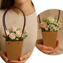 Pafeooui 20 Pack Paper Flower Gift Bags, Waterproof Bouquet Bags with Handles for Birthday, Wedding, Party Favors Brown 3.15x3.15x4.92 Inch