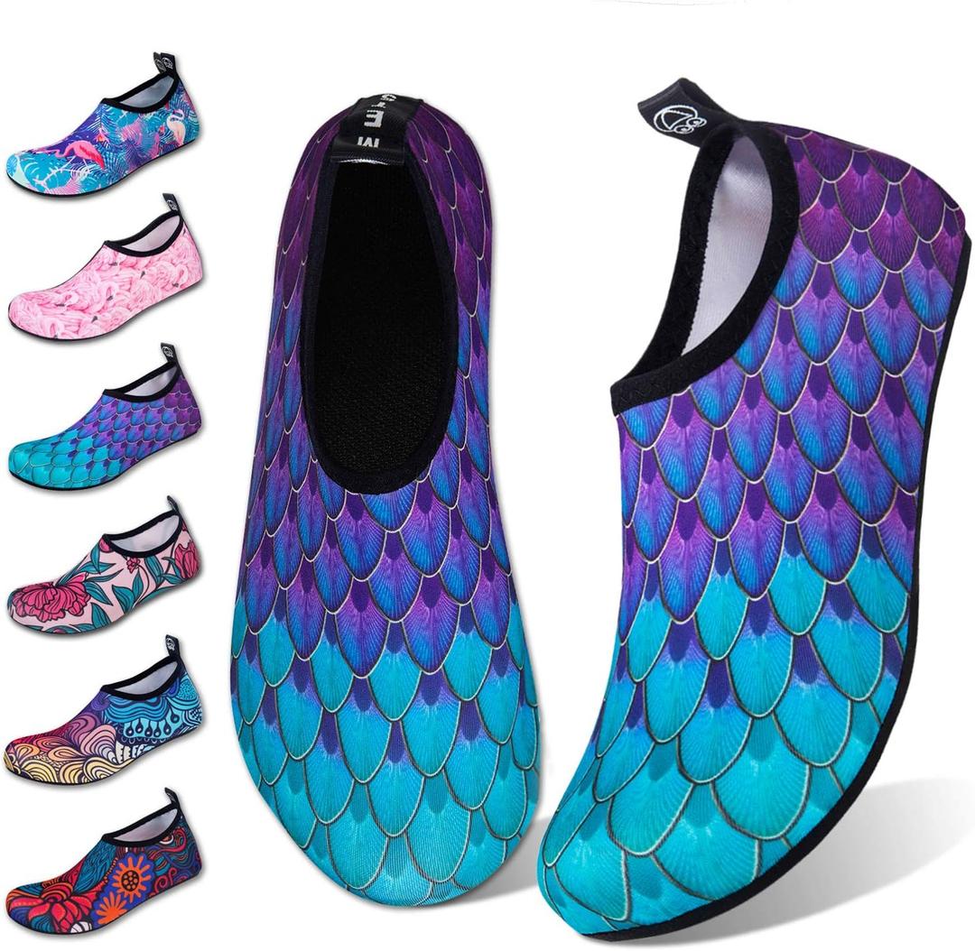 WateLves Water Shoes for Womens Mens Barefoot Quick-Dry Aqua Socks for Beach Swim Surf Yoga Exercise New Translucent Color Soles (7.5-8.5 Women/6-7 Men, Fishscale Bluegreen)