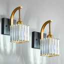 Wall Sconces, Set of 2 Black Gold Crystal Vanity Lights, Modern Wall Lamp for Bathroom, Hallway, and Makeup, Easy Installation