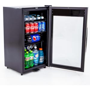 Avanti Beverage Cooler with Glass Door 108 Can Mini Refrigerator with Lock for Beer Soda Water Wine with Adjustable Shelves Digital Temperature Control and Interior Lighting, 3-Cu.Ft., Metallic