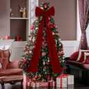 Knitgrip Extra Large Christmas Tree Topper Bows 15.7 x 47.2 Inches Giant Burgundy Christmas Velvet Decorative Bows with Long Streamers for Xmas Tree Wreath Party Holiday Farmhouse Home Decorations