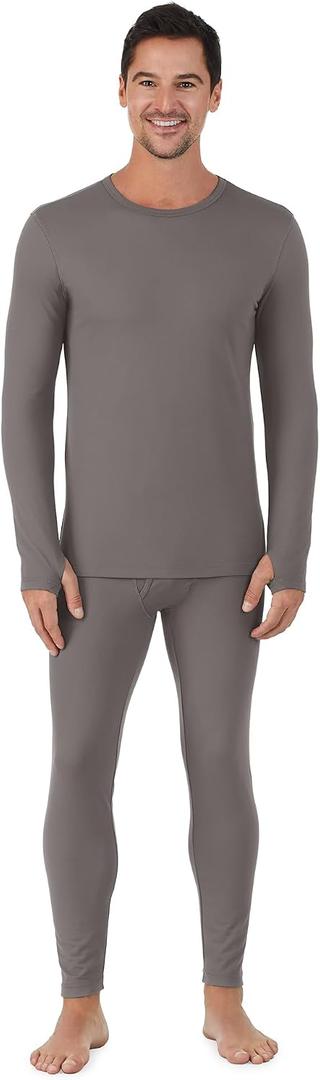 Cuddl Duds Mens Heavyweight Cold Weather Fleece Lined Thermal Set – Long Sleeve Shirt & Leggings – Lounge Sets for Men (Gray) XXL