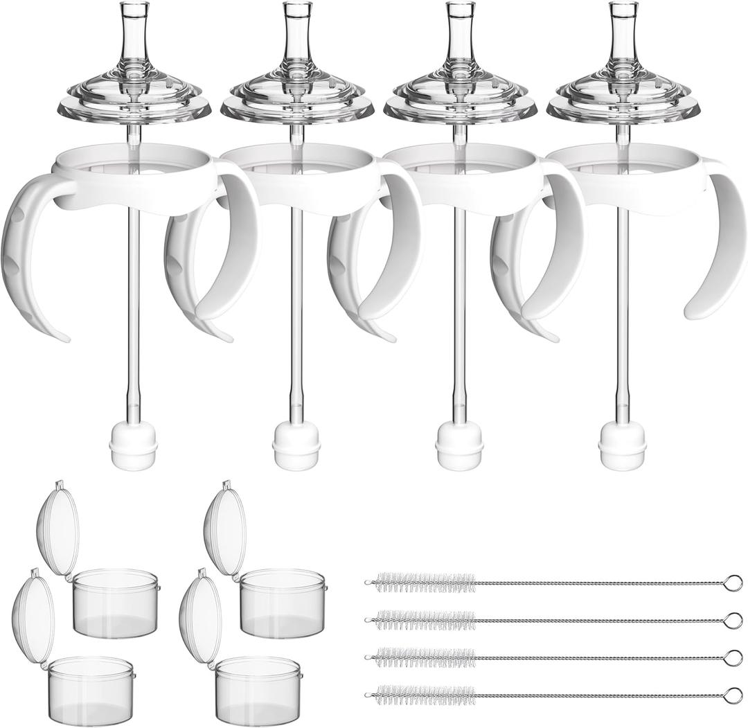 Straw Sippy Cup Conversion Kit for Dr Browns Wide-Neck Baby Bottles, Sippy Cups Transition Kit with Soft Straw top,Weighted Straw, Bottle Handle, Cleaning Brush, Dust-Proof Case, 8m+, 4 Pack