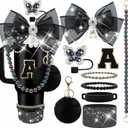 Letter Stickers Bling Accessories Set for Stanley 40/30/20 oz Tumbler: Bow Straw Topper, Charms, Butterfly Cap, Pearl Strap, Silicone Boot, Accessories for Stanley Quencher H2.0