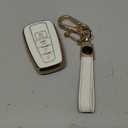 Lucrum Compatible with Toyota Key Fob Cover & Leather Keychain, Keyfob Case for Avalon Camry Corolla Prius RAV4 Highlander (White)