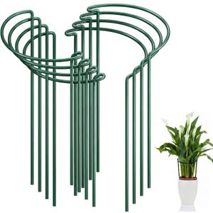 FEED GARDEN 8 Pack Plant Support Stakes, Peony Cages and Supports, Metal Garden Plant Stake(10" Wide x 24" High) Green Half Round Plant Support Rings for Outdoor Indoor Plants, Tomato, Hydrangea
