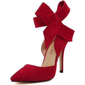 MAIERNISI JESSI Women's Pointy Toe High Heel Stiletto Big Bowknot Pumps Red