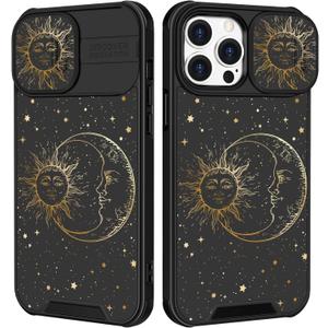 for iPhone 16 Pro Max Case - Women Cute Phone Cover Girly Pretty Unique Aesthetic Design Slide Camera Cover Protective Case for Apple for iPhone 16 Pro Max,Sun and Moon