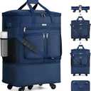 MILADA Expandable Luggage Bags for Travel Foldable Suitcase with Wheels Collapsible Rolling Travel Duffle Bag Lightweight Large Suitcases without Telescoping Handle, Blue