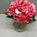 Hollyone Hydrangea Artificial Flowers with Glass Vase Fuchsia Silk Faux Flowers Arrangements in Vase with Faux Water Fake Floral Bulk Bouquet for Home Decor Table Centerpiece Decorations