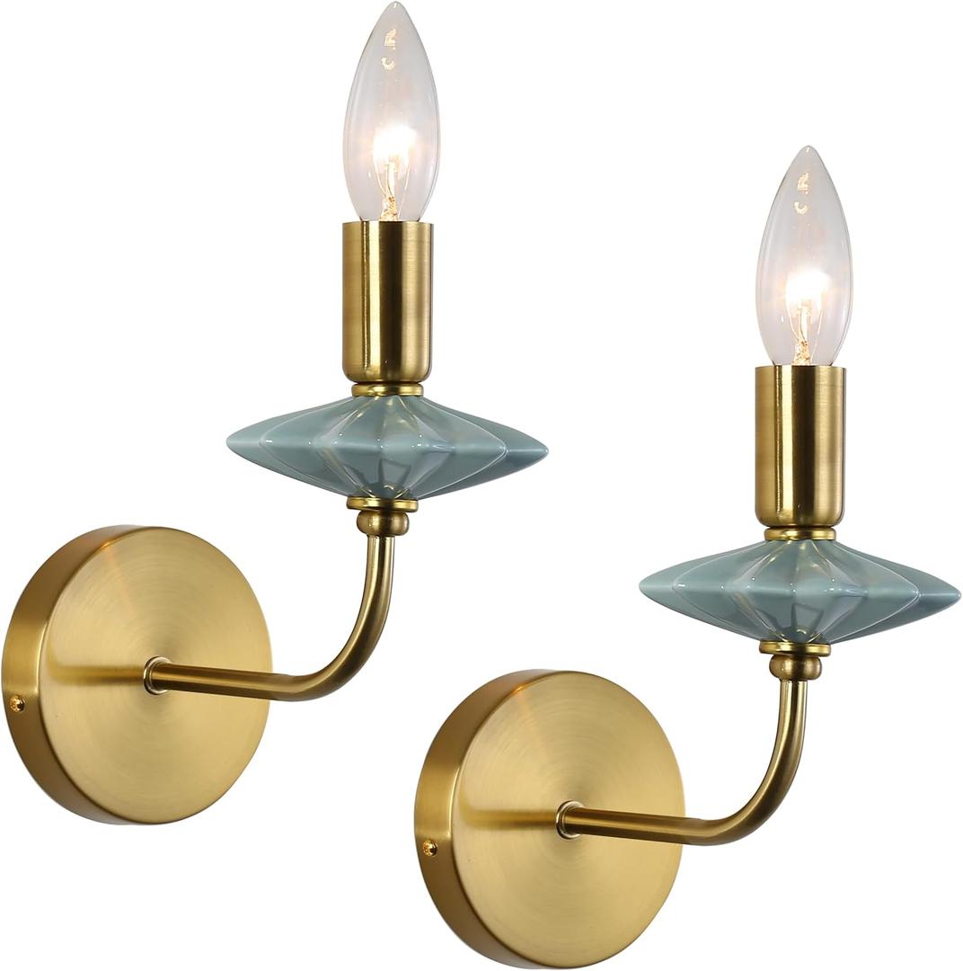 Wall sconces Set of Two,Light with Ceramic Accent,Gold-Wall Light Fixtures, Hardwired Modern Vanity sconces for bathrooms, Living Rooms, bedrooms, and hallways. E12 Socket (Gold, 2-Pack)