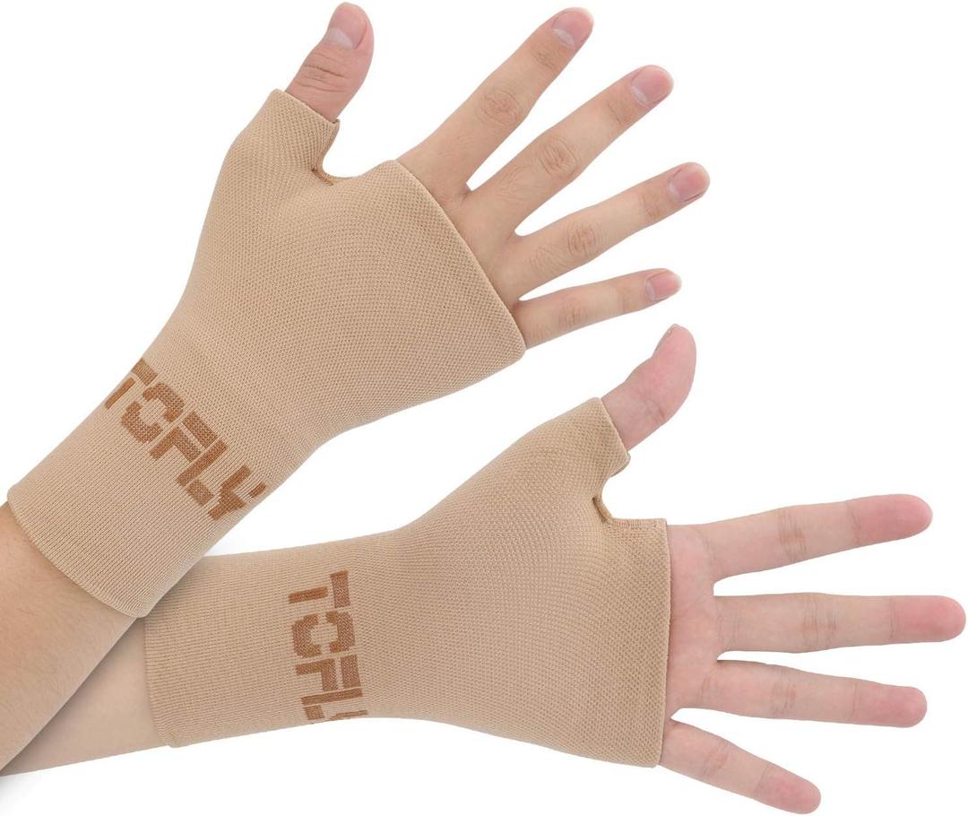 Thumb and Wrist Support for Joint Pain, Tendonitis, Sprain, Hand Instability, Compression Wrist Sleeves with Thumb Support (Medium (1 Pair), Beige)