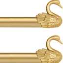 Gold Decorative Curtain Rods for Windows:Adjustable Farmhouse Curtain Rod for Bedroom Living Room,Heavy Duty Rustic Drapery Rods with Vintage Swan Finials Easy Install,Brass Gold 2 Pack 18-45"