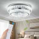 Ceiling Fan with Lights and Remote, 20" Chrome Fandelier | Reversible DC Motor Low Profile Chandelier Fan, 3 Color LED 6 Speed Timer Fan Light Fixture for Dining Bedroom Farmhouse