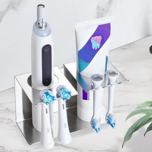 Toothbrush Head Holders, Electric Tooth Brush Head Holder, Wall Mounted Toothpaste Holder for Bathrooms Shower, Adhesive Tooth Brushing Holder Razor Holder Organizer Storage (Silver)