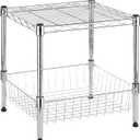 Whitmor 2-Wire Shelving Unit, Metal Storage Shelves, Stacking Shelf with Basket, Easy Assembly Home Organizer for Pantry, Kitchen, Garage, Plant