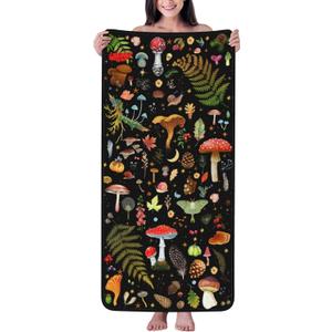 Mushroom Bath Towels Beach Towel, Hand Towel and Wash Towel, Towels Set for Bathroom Decor, Super Soft Water Absorbent for Travel, Swim, Sport