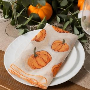 Breling 4 Pcs Fall Pumpkin Embroidery Tulle Napkins Thanksgiving Pumpkin Napkins Cloth 17"x17" Terracotta Gauze Cheesecloth Dinner Decoration for Autumn Harvest Holiday Fall Parties Table Decor