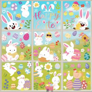 6 x Easter Decoration Window Clings for Glass Window Wall Decorations Rabbit Eggs Bunny Carrot Sticker Decals for Spring Holiday Art Decor