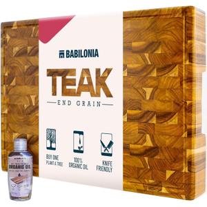 Teak Cutting Board, 15.7 x 10.2 Inch (ExtraThick 1.7") Hardwood Butcher Block for Meat, Cheese, Charcuterie Board. Heavy Duty End Grain Non Toxic Wood Chopping Board with Handle (Oil & Plate Included)