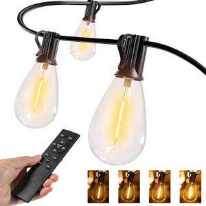 Ollny S11 50FT Outdoor String Lights with Remote, 3 Modes Dimmable Timers Waterproof Connectable Outside Lights, 24+2 LED Spare Bulbs Dusk to Dawn Hanging Light for Yard Balcony Camping Gazebo Garden
