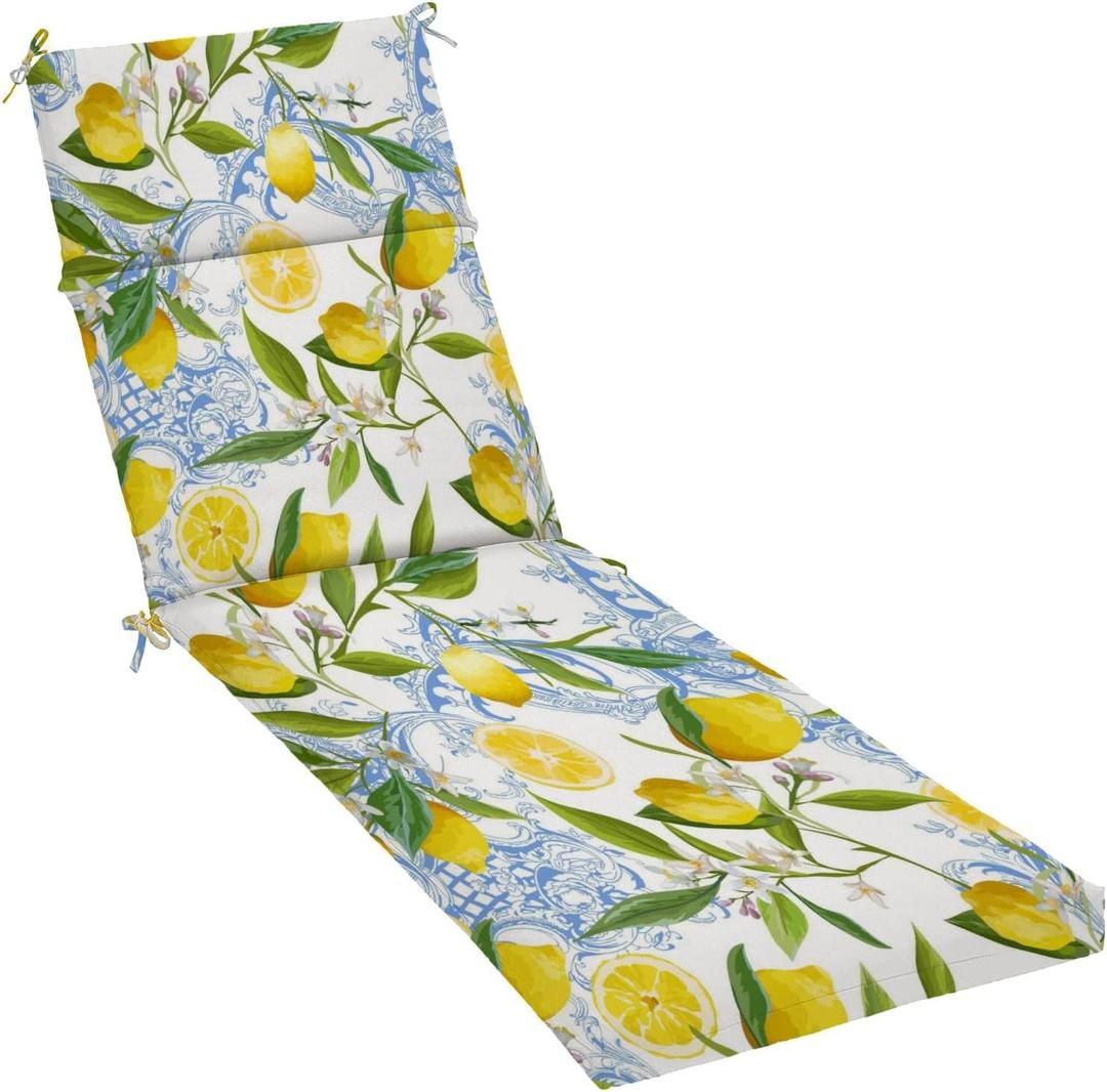 Outdoor Indoor Lounger Patio Cushion Seamless Yellow Lemon Fruits Floral Chaise Lounge Cushion Water-Resistant Accessory for Chair Patio Furniture Seat Cushion 72.5x21x2inch